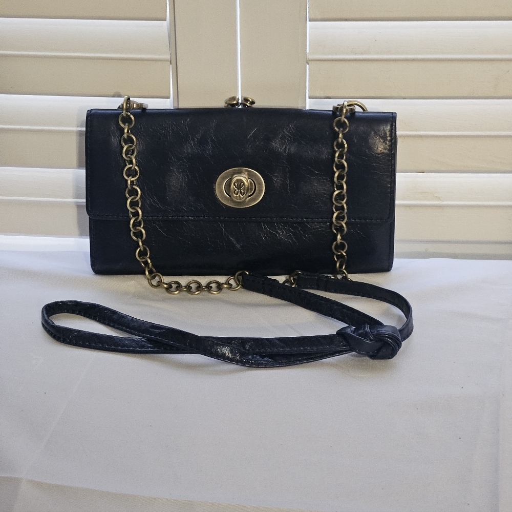 HOBO Elegant Navy Leather Chain Crossbody Bag